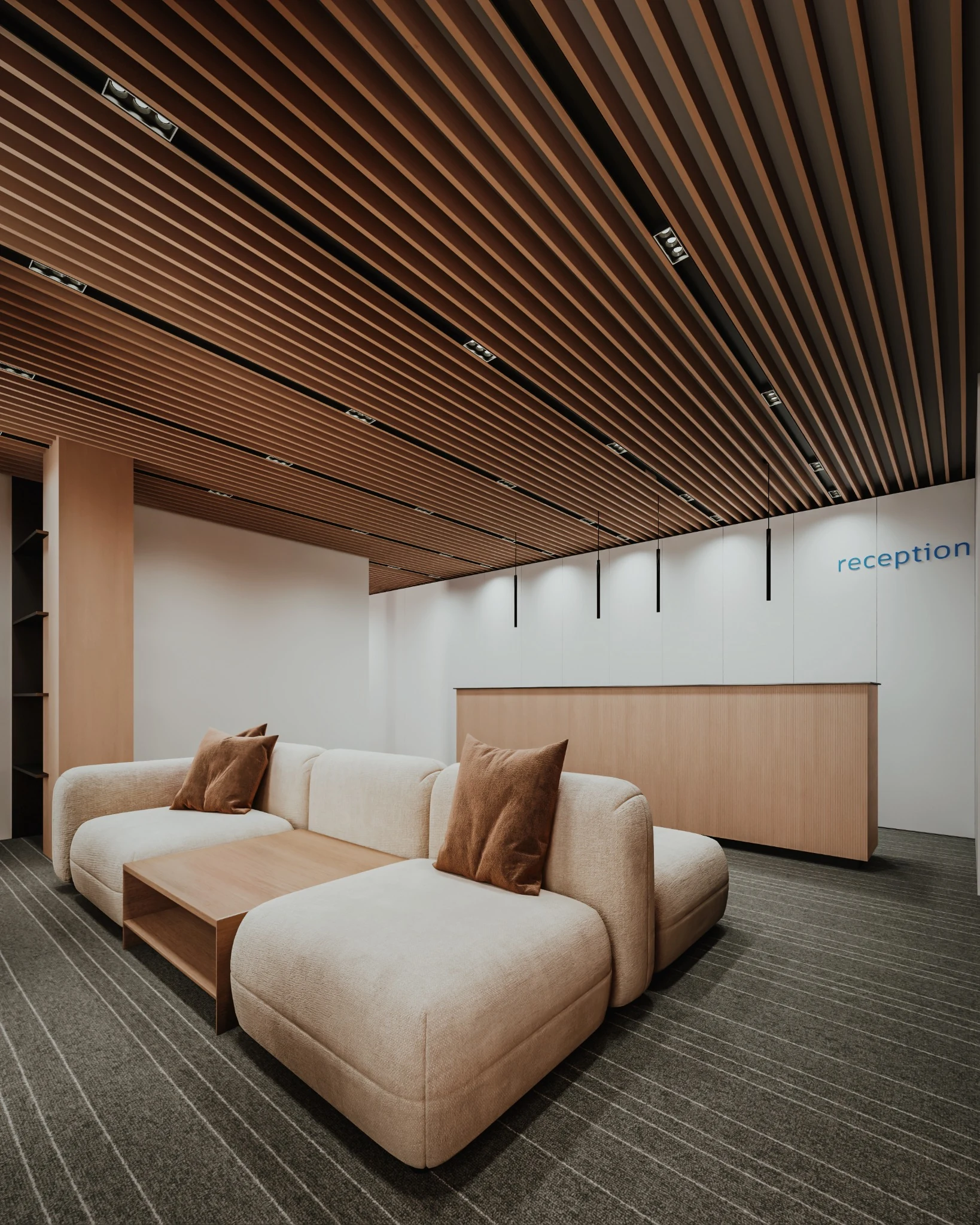 Derakhshani Office & Commercial Building — Office lounge and material palette
