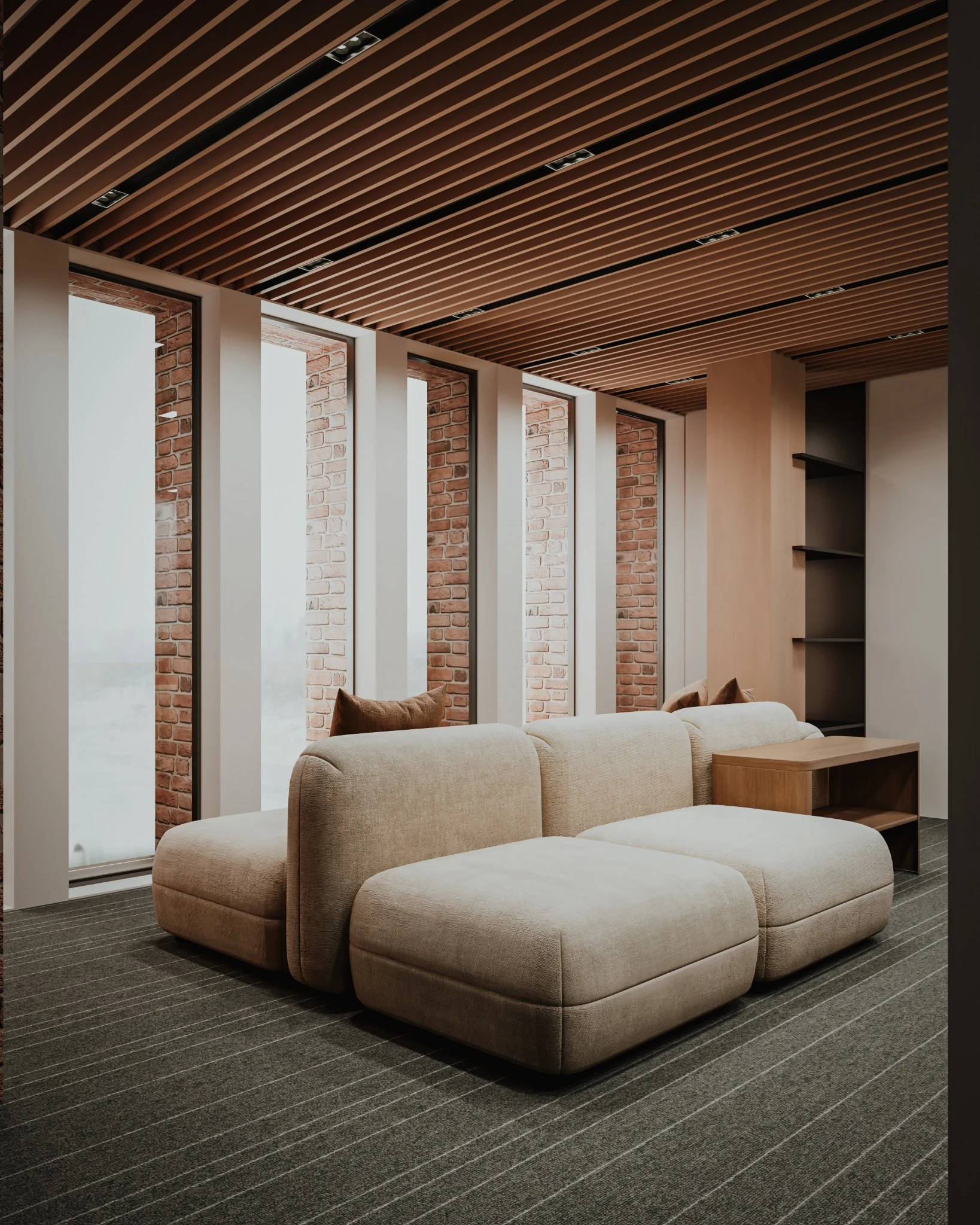 Derakhshani Office & Commercial Building — Lounge beside framed windows