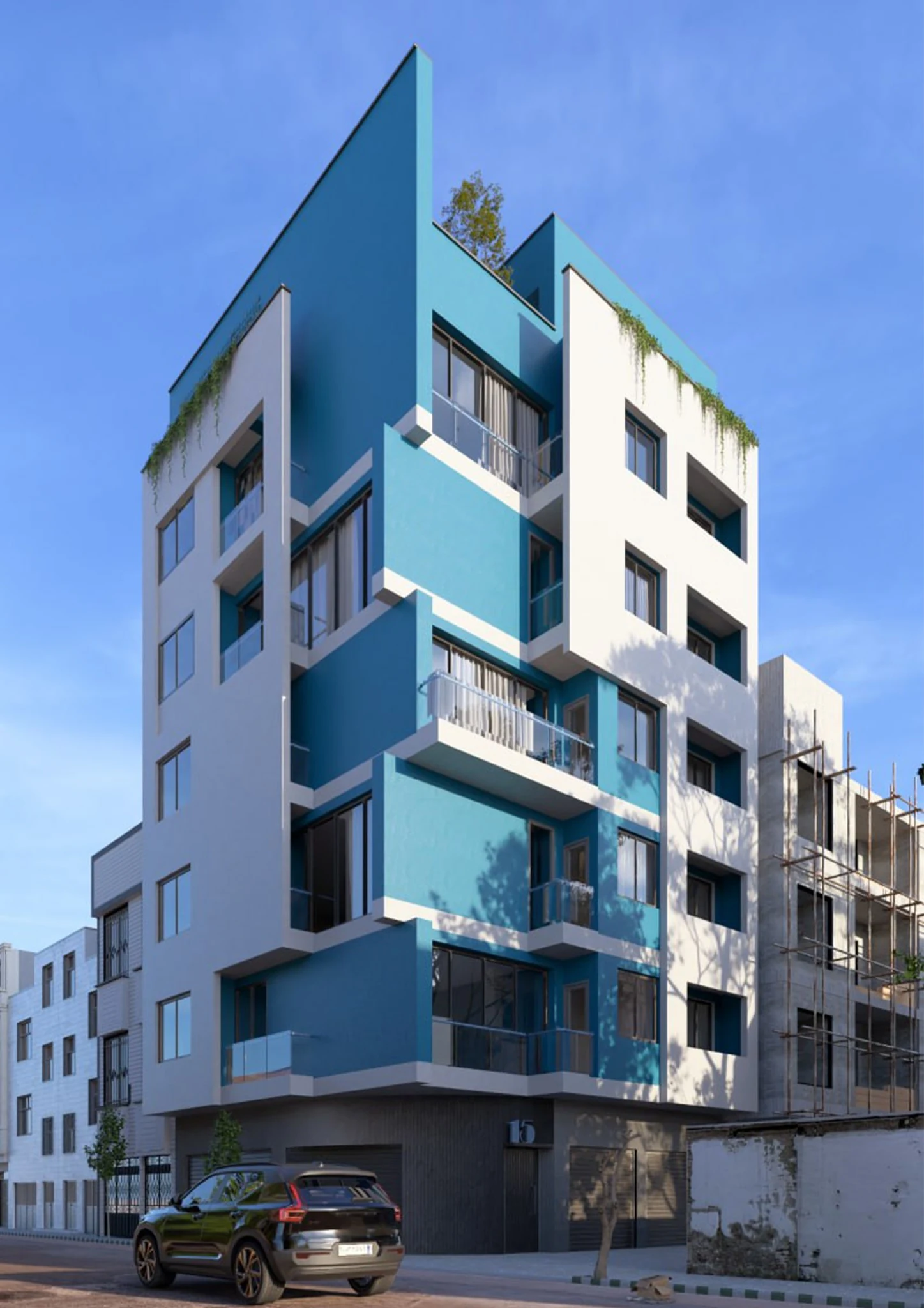 Hema Building No.02 — Material study: blue façade