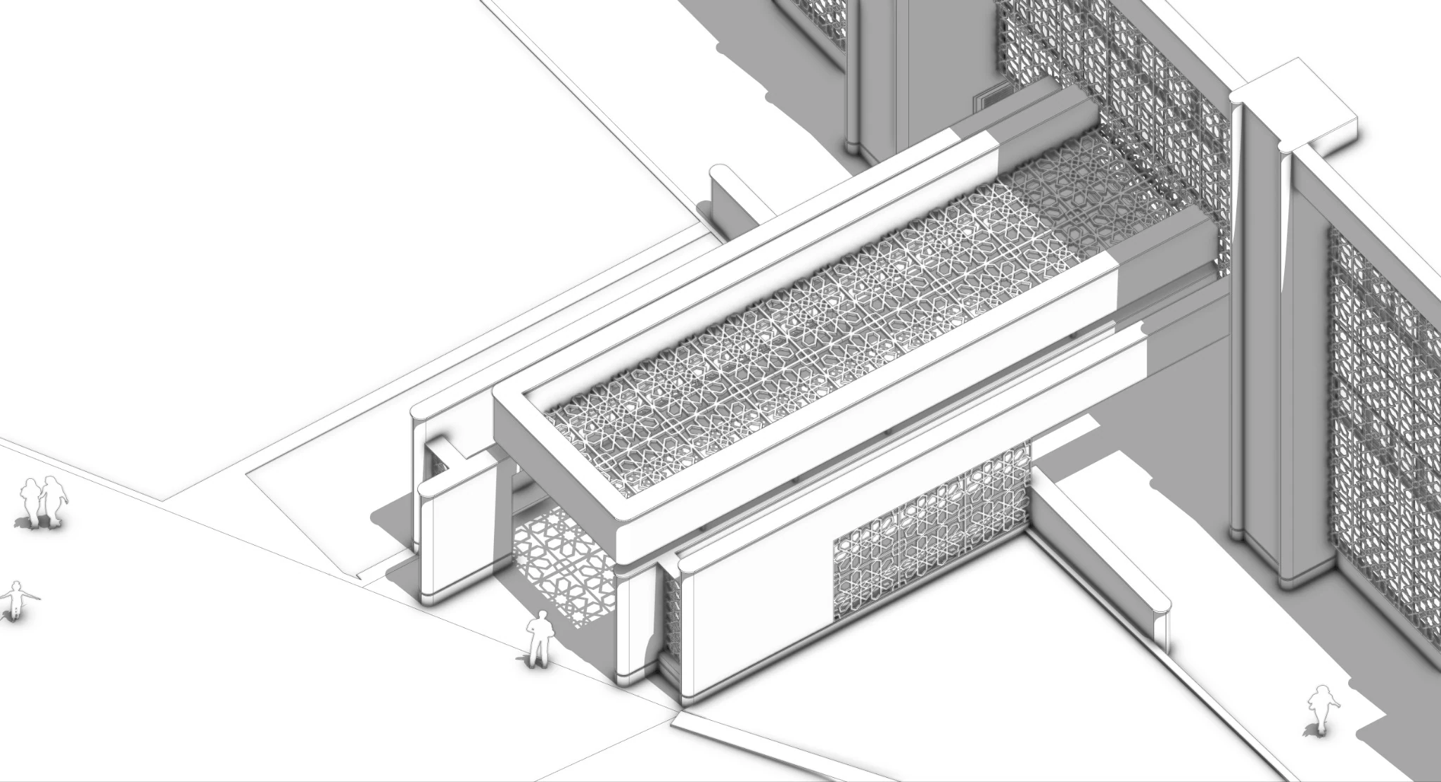 Isfahan Hall Building Façade Renovation — Axonometric study of the entrance