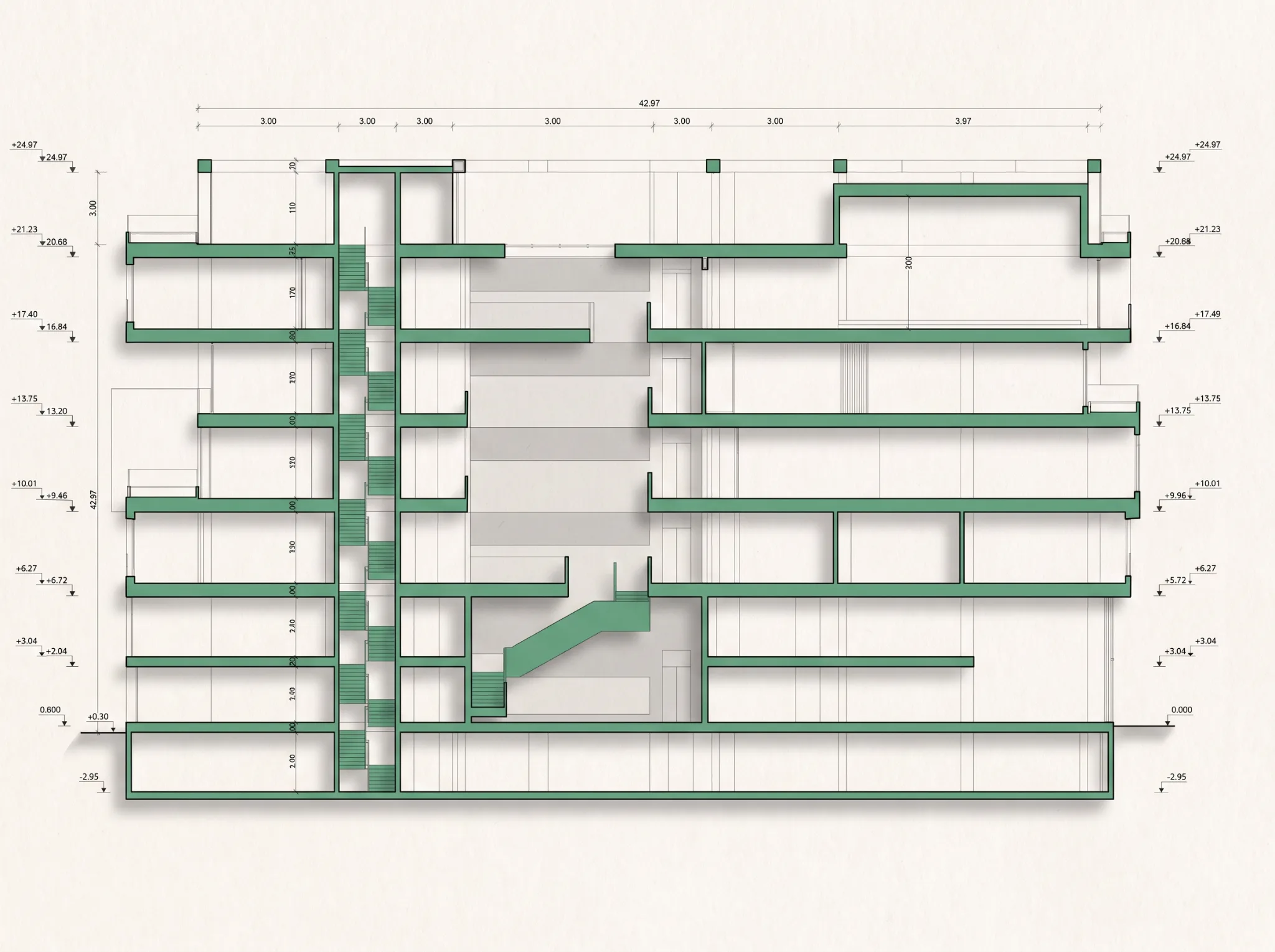Mahabad Engineering Organization Building — Longitudinal section