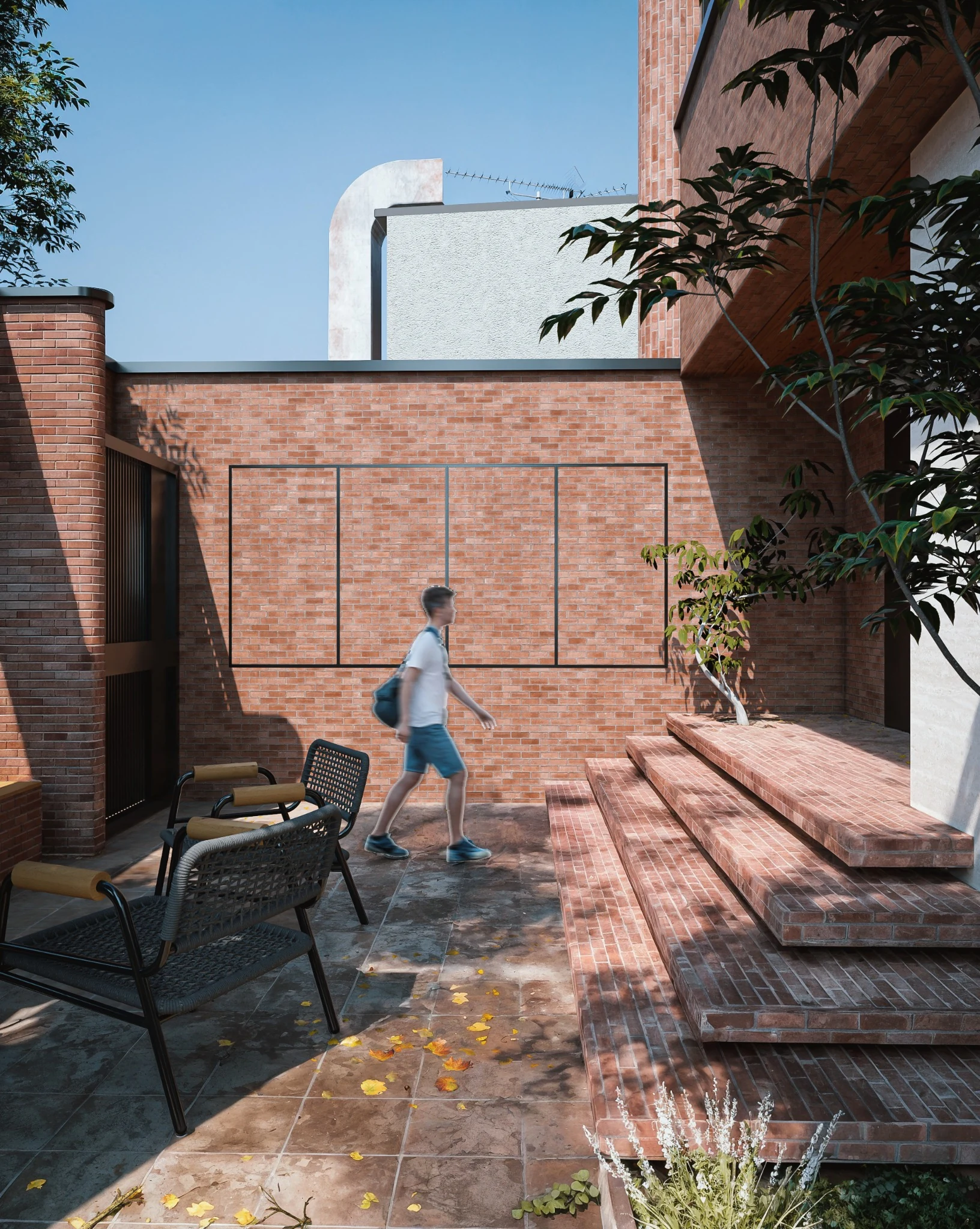 Mahabad Residential Building — Garden terrace and brick enclosure