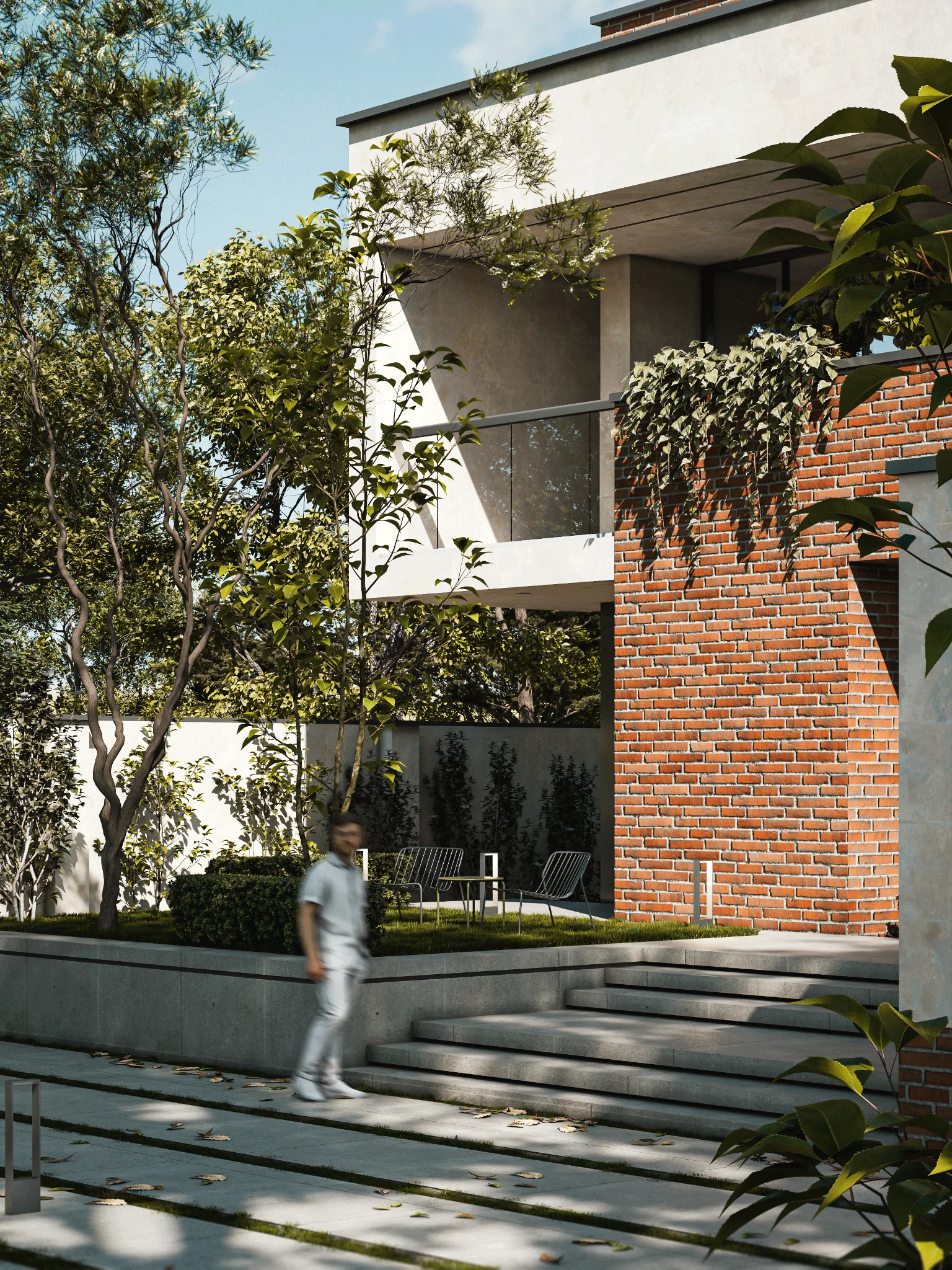 Private Villa — Brick volume and garden steps
