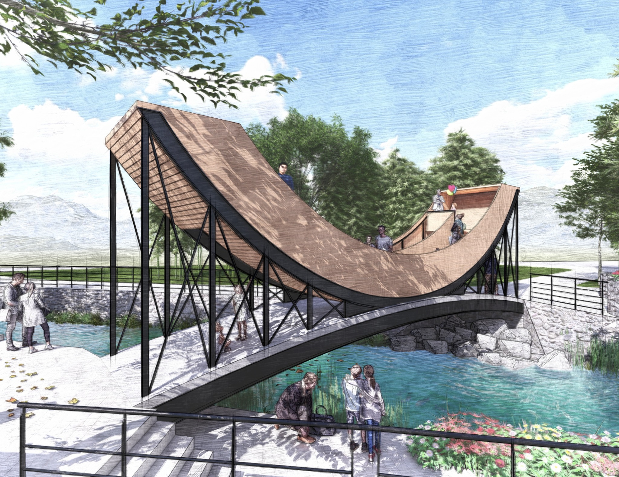 Opera Bridge — Oblique view of the bridge and water