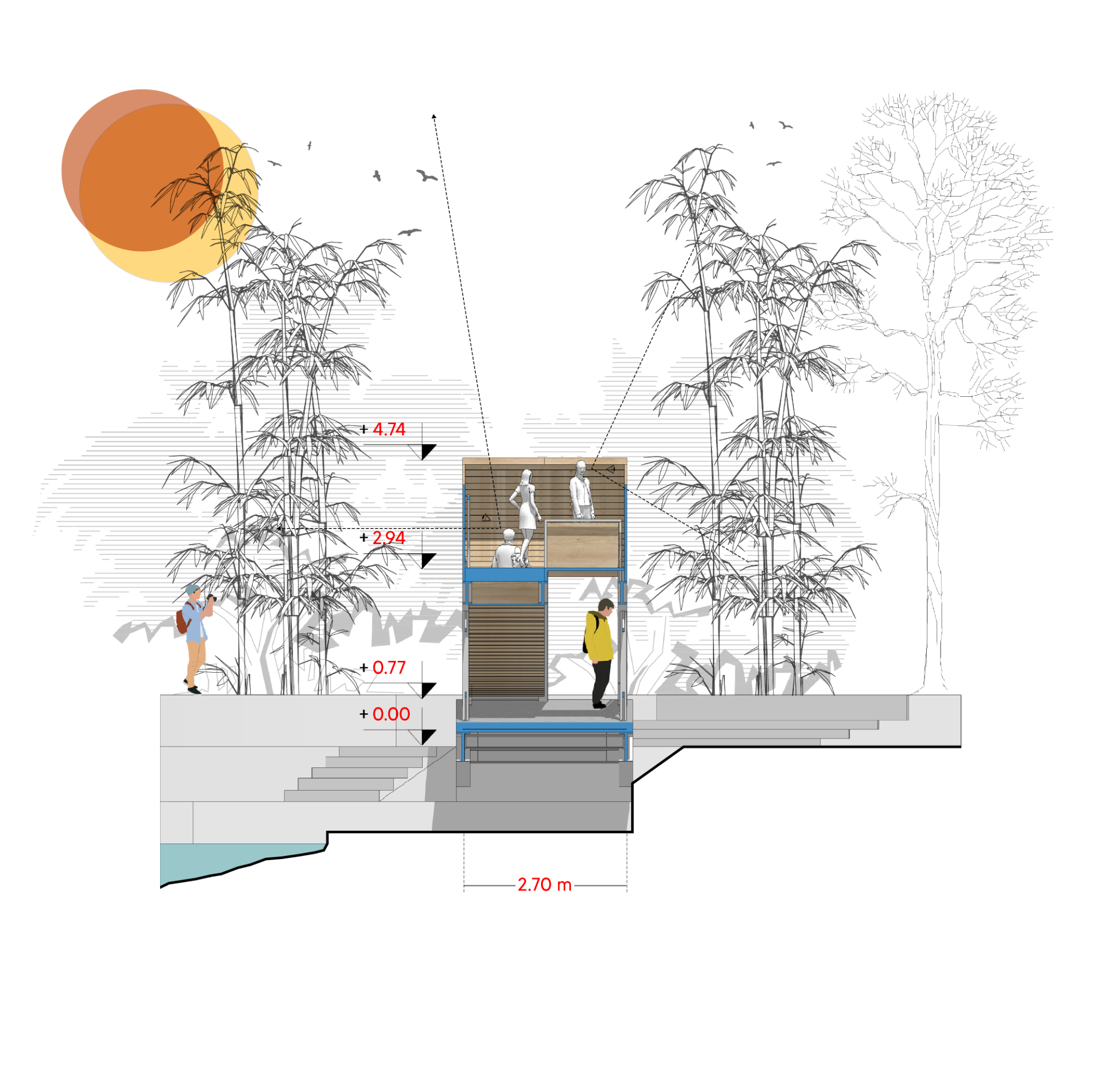 Opera Bridge — Transverse section at the sheltered edge