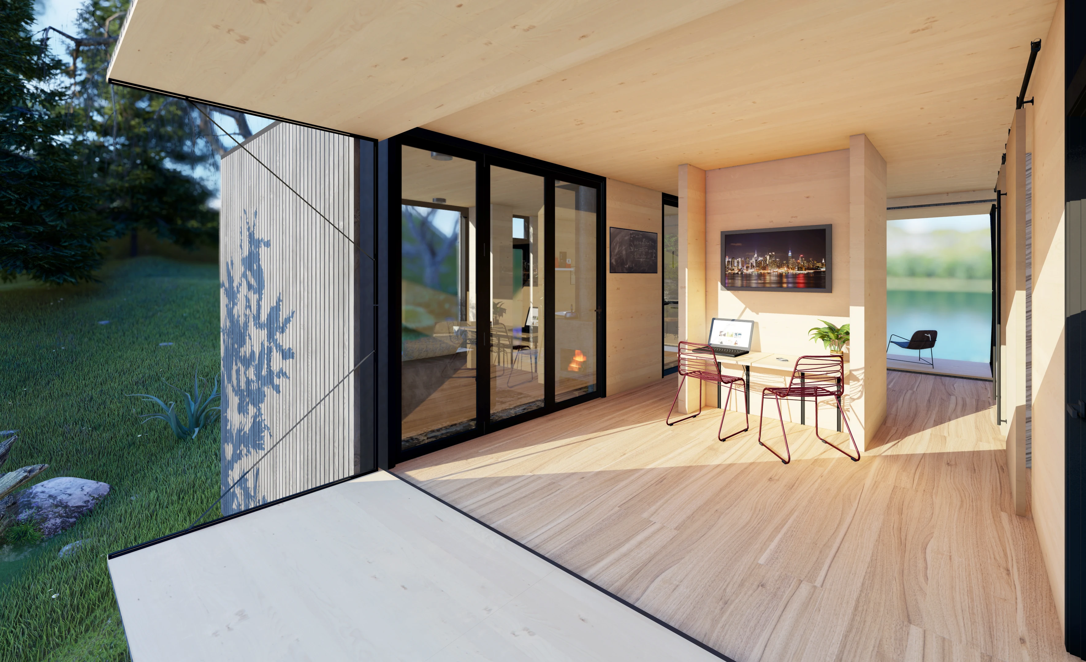 Bridge House — Covered terrace and living area