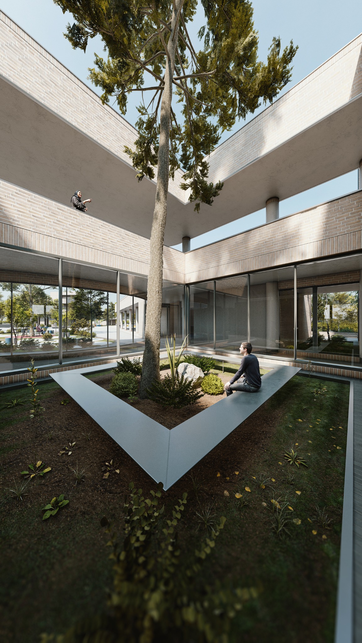 Saqqez Autism Center — Central courtyard and sheltered circulation