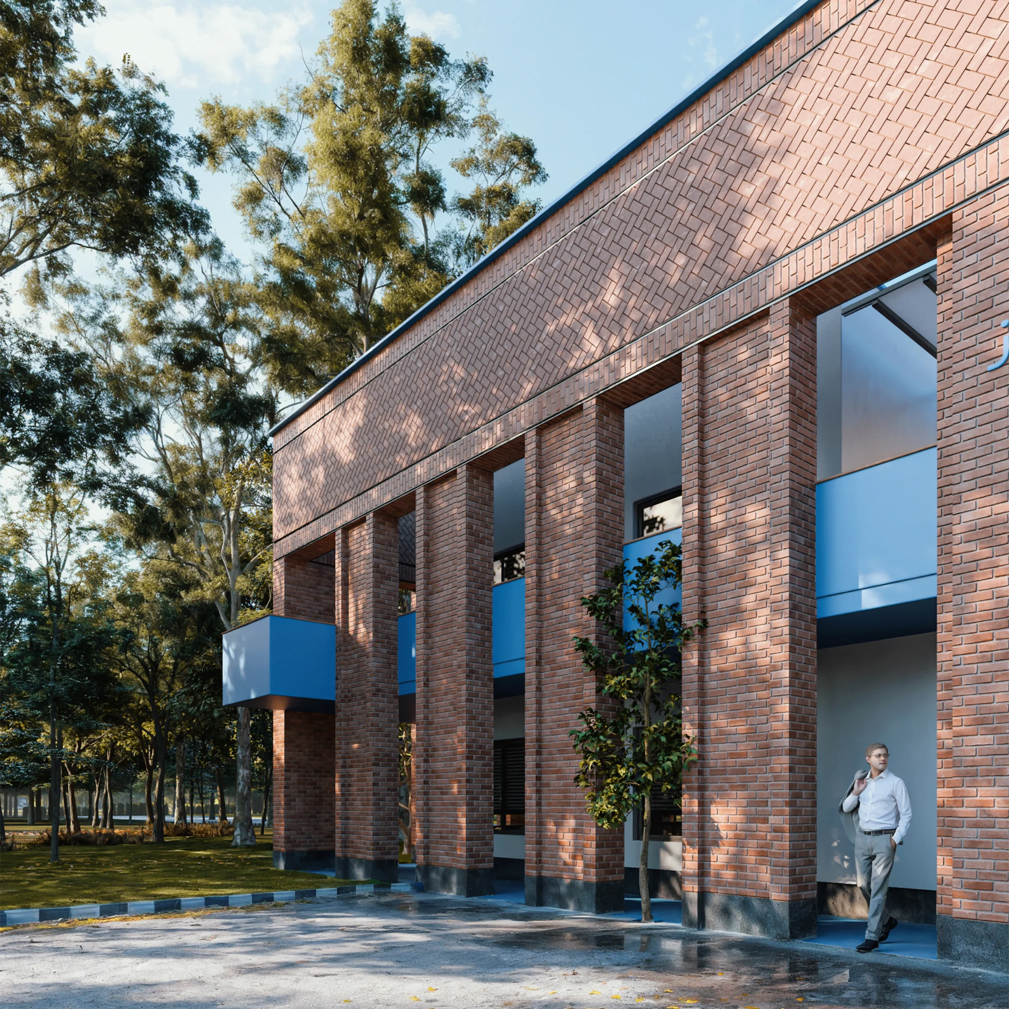 Municipal Office Building — Street-facing brick façade