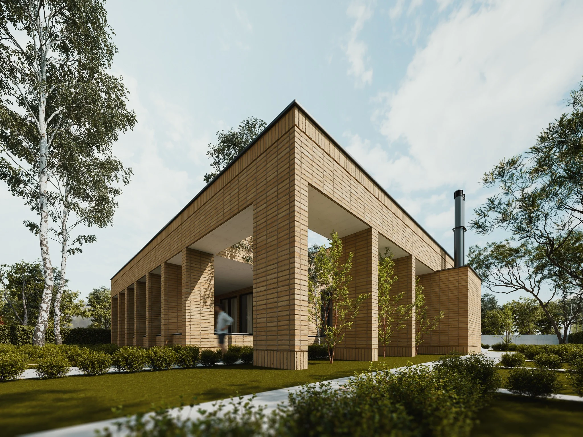 Saye Villa — Long portico and framed garden views