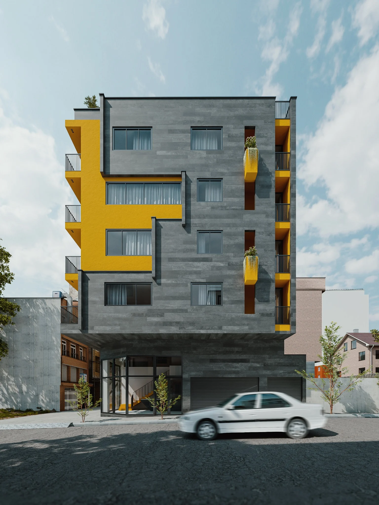 Shahrak Residential Building — Side elevation and pedestrian edge