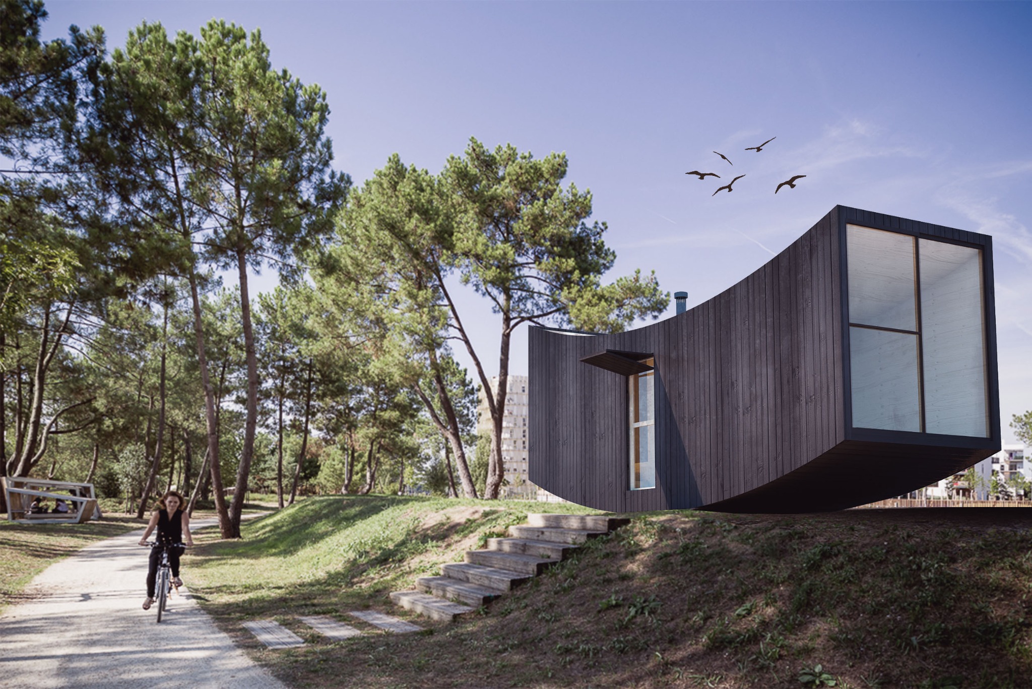 Wave House — Approach through the landscape