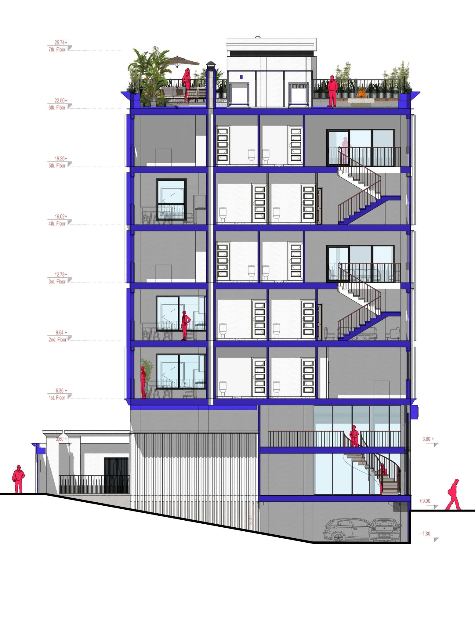 Zhiyar Building — Longitudinal section