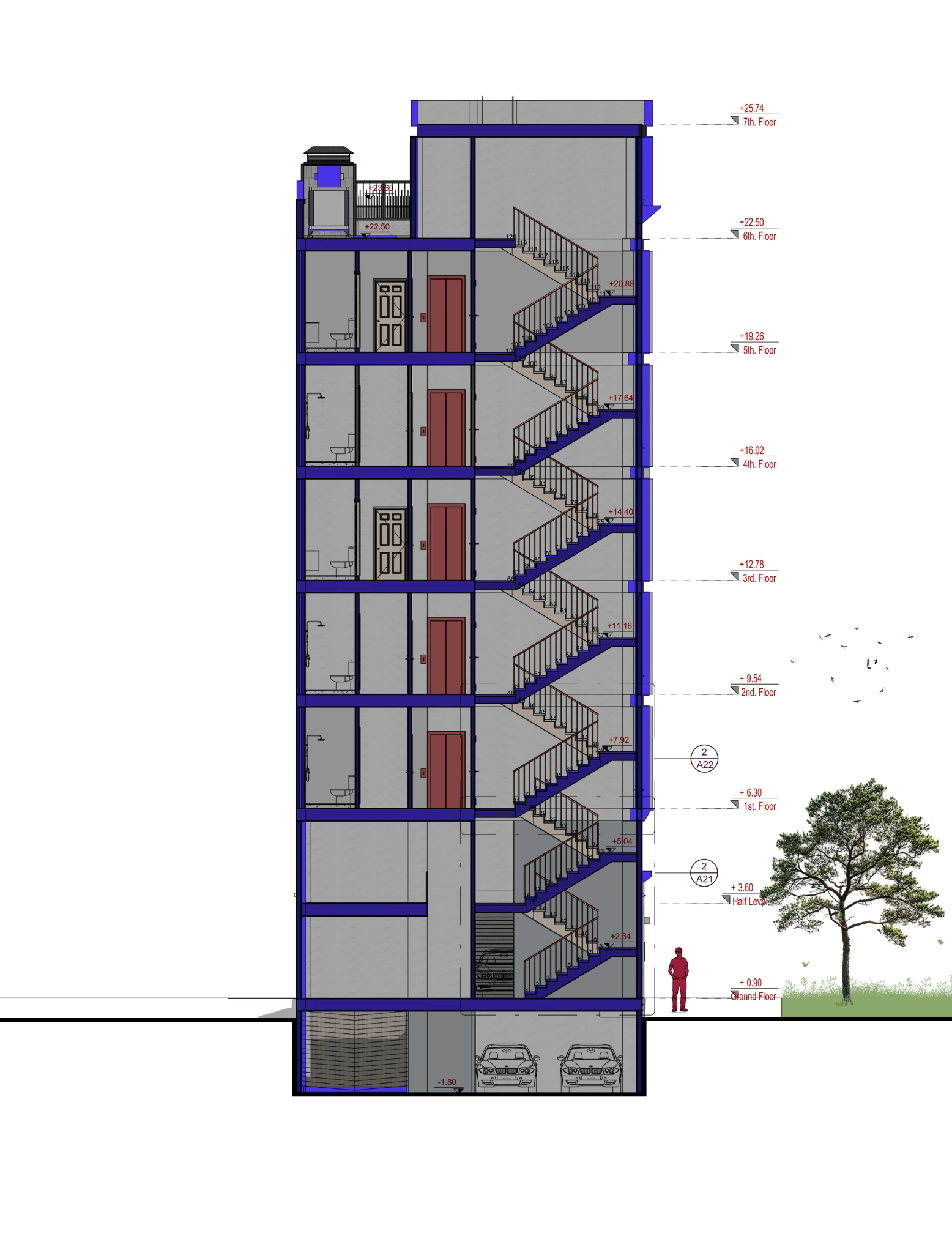Zhiyar Building — Building section and levels